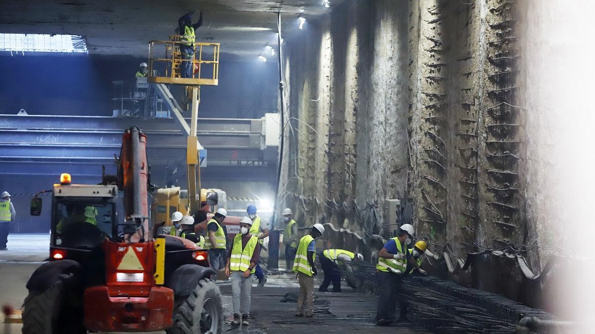 Obras del tramo Guadalmedina-Atarazanas del metro de Málaga, a cargo de la Junta de Andalucía.