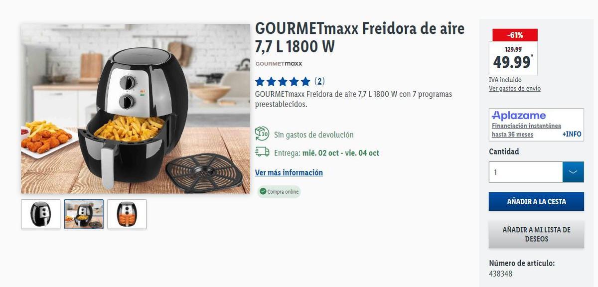 Freidora de aire con descuento esta semana en Lidl.