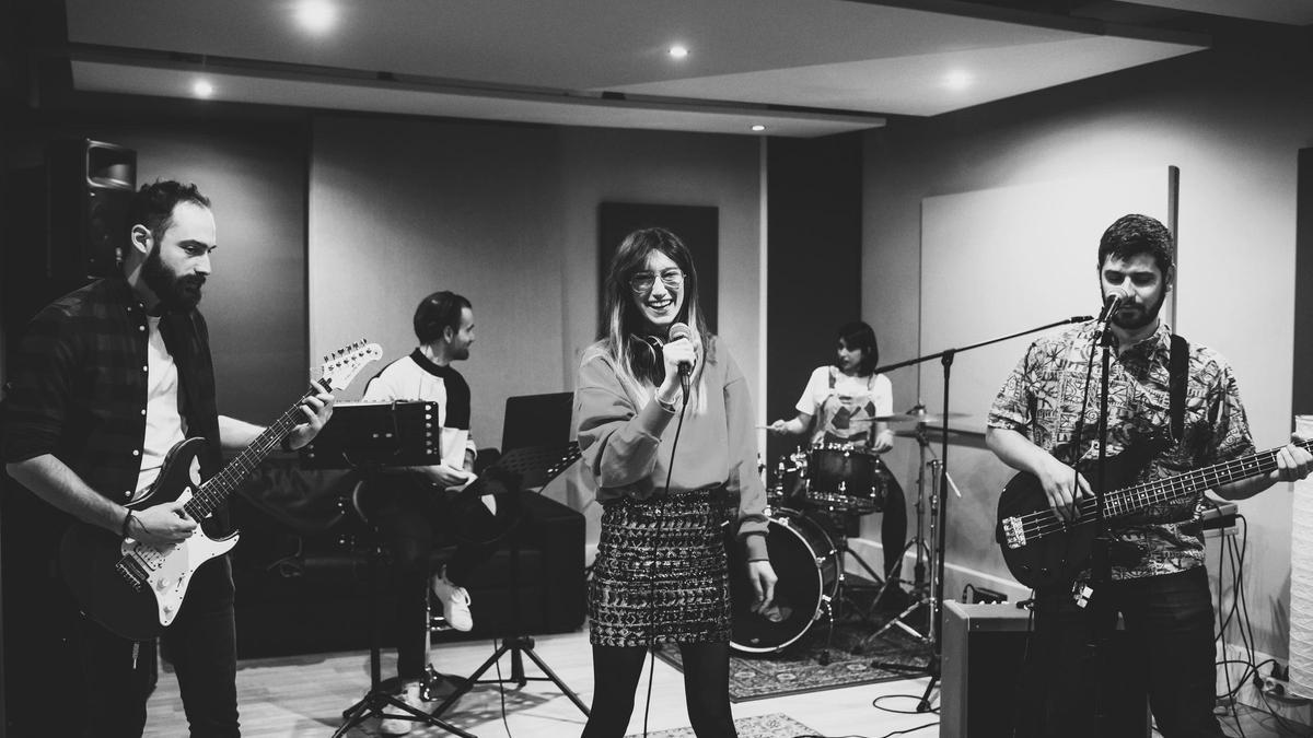 Musician rehearsing studio