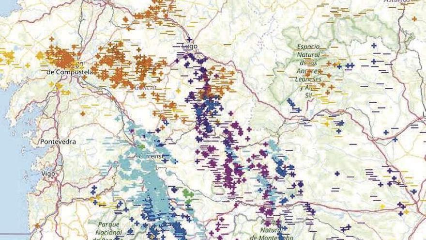 Mapa de rayos en Galicia.