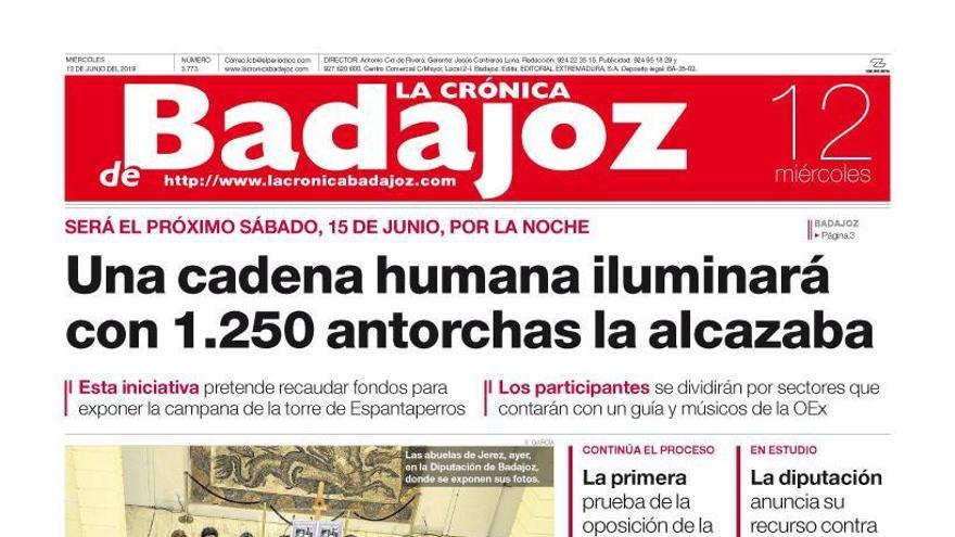 Esta es la portada de LA CRÓNICA DE BADAJOZ correspondiente al día 12 de junio del 2019