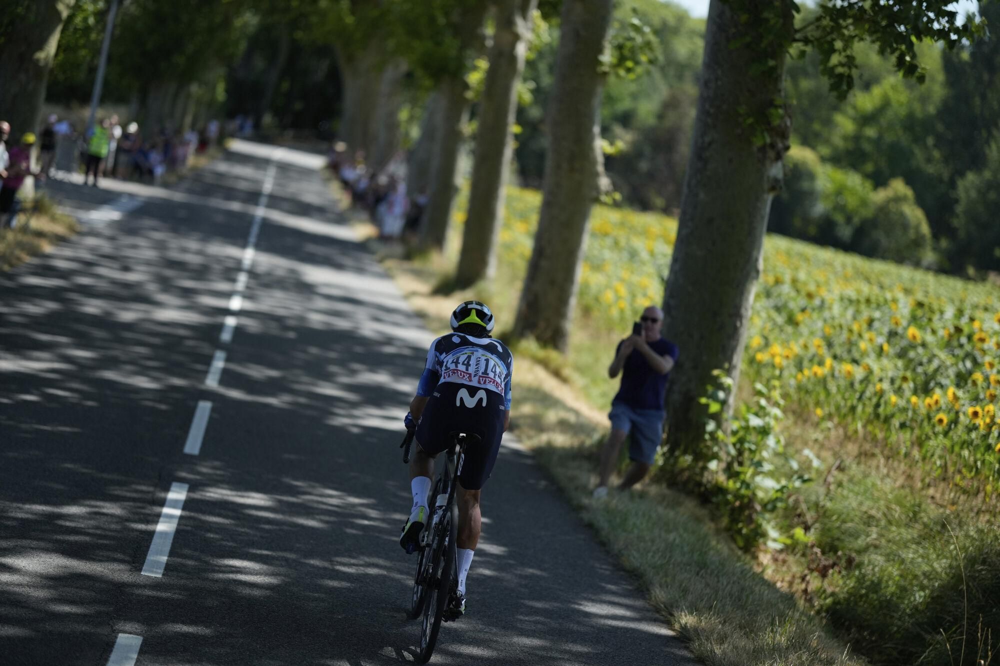 Portugal's Nelson Oliveira rides during the eleventh stage of the Tour de France cycling race over 156.8 kilometers (97.4 miles) with start and finish in Toulouse, France, Wednesday, July 16, 2025. (AP Photo/Mosa'ab Elshamy). EDITORIAL USE ONLY / ONLY ITALY AND SPAIN