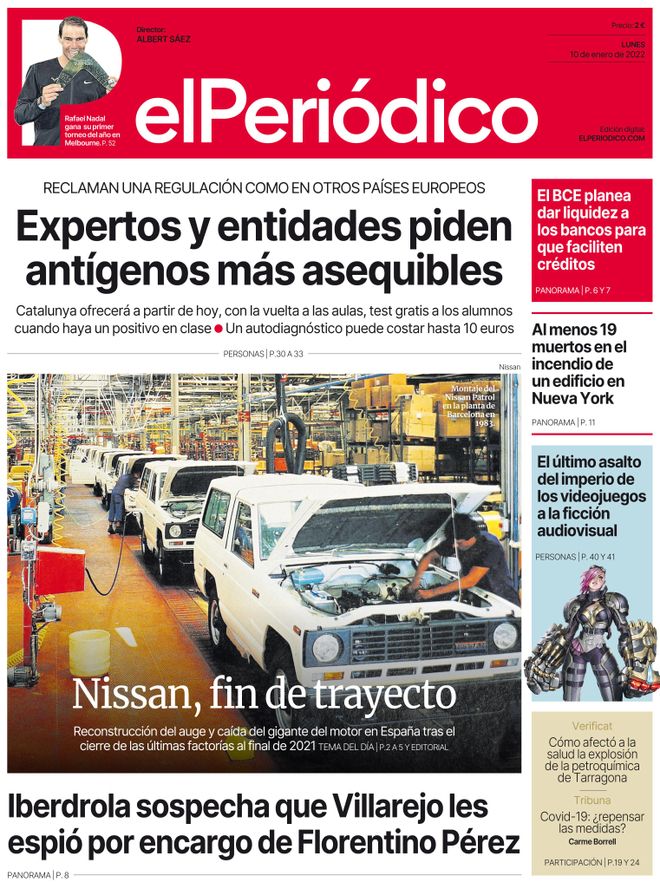 La portada d’EL PERIÓDICO del 10 de gener del 2022