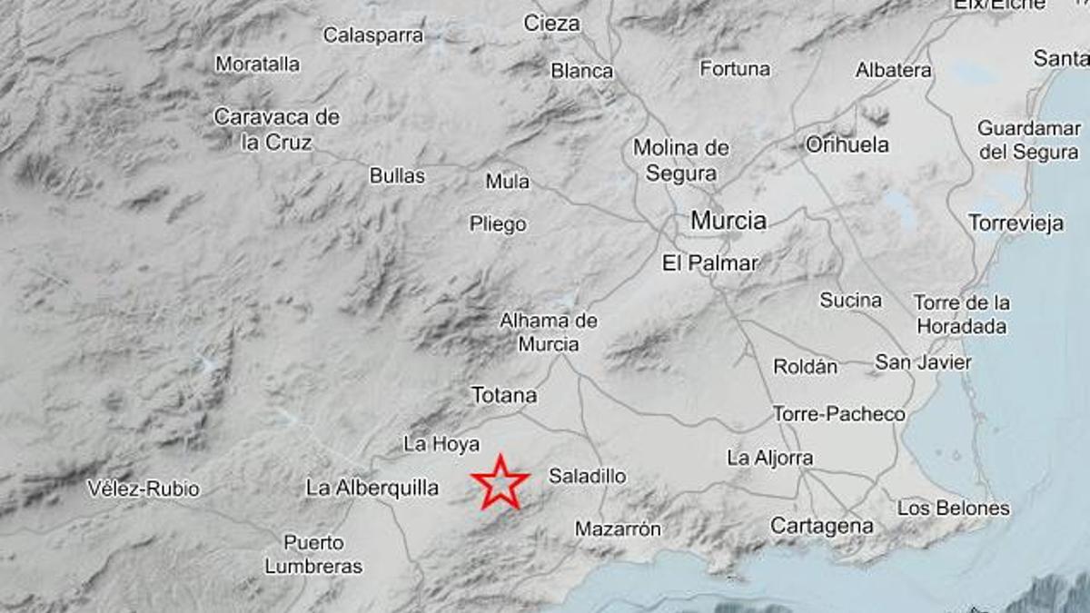 Ubicación del epicentro del terremoto en el término municipal de Totana