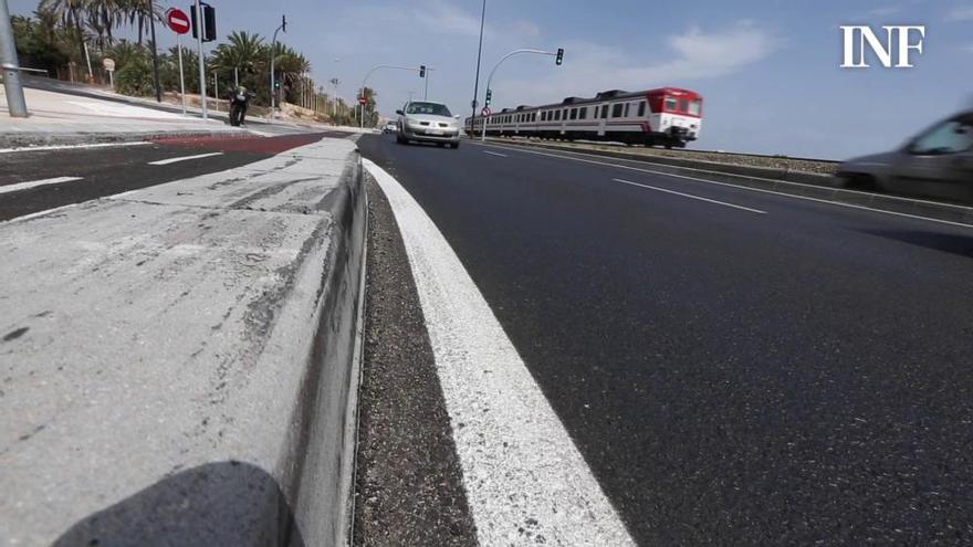 El bordillo rompecoches en el Acceso Sur de Alicante