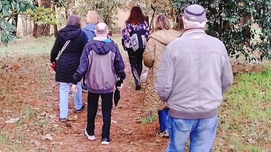 Personas cuidadoras participan en un paseo terapéutico por bosques de Liáns en un plan municipal