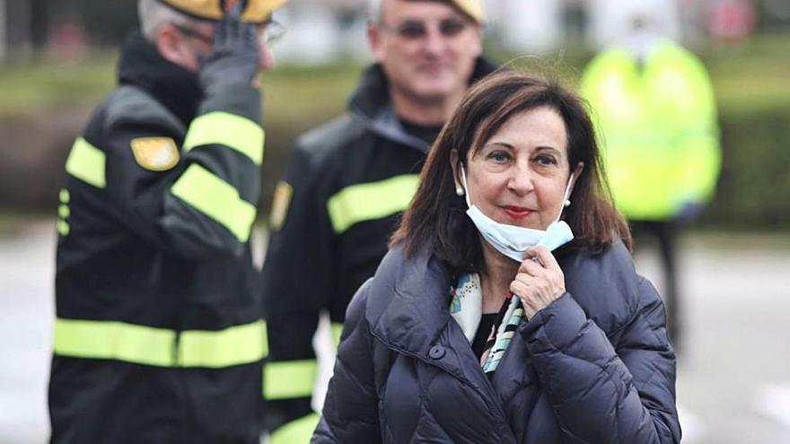 La ministra de Defensa, Margarita Robles, ayer a su llegada a Ifema, en Madrid.