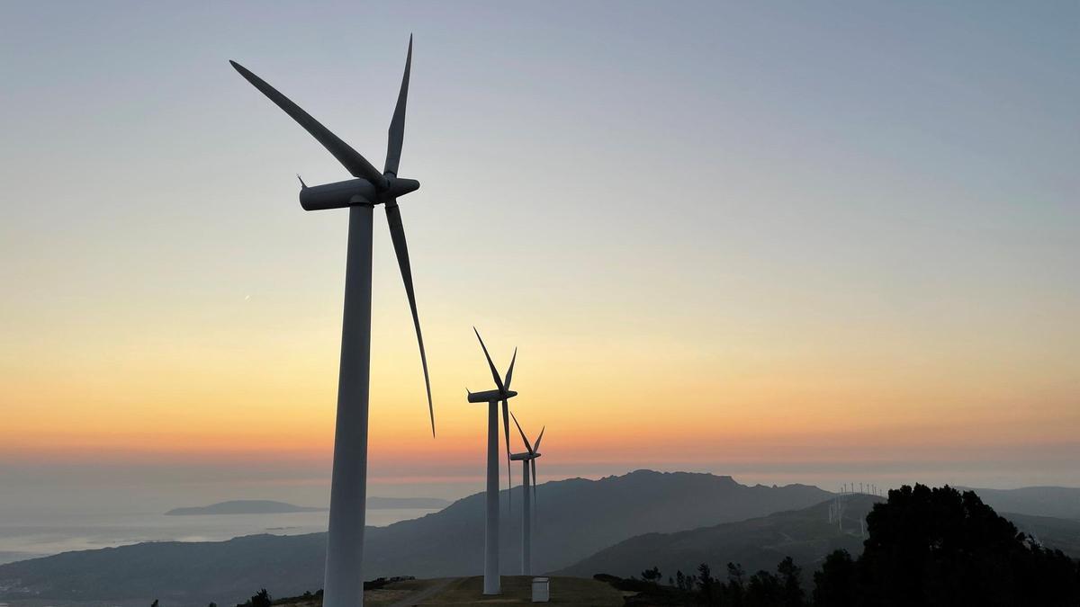 Varios aerogeneradores de un parque eólico en Galicia.