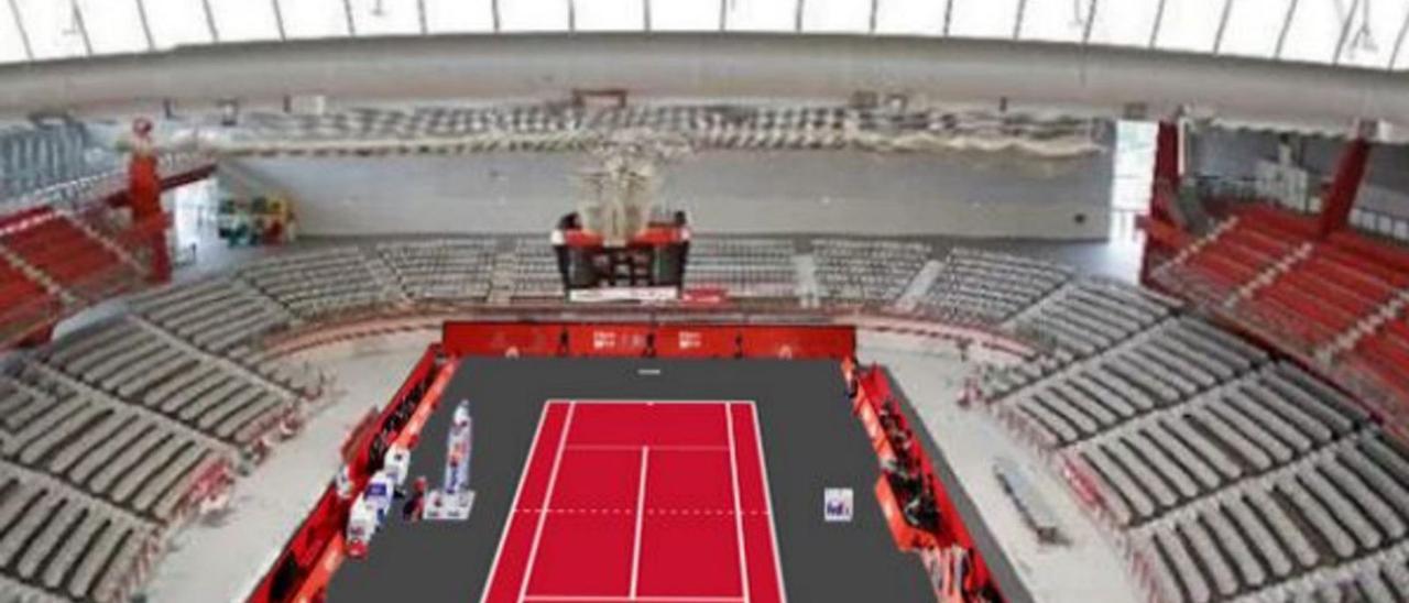 El aspecto que tendrá la pista central del Palacio de los Deportes durante el Gijón Open.