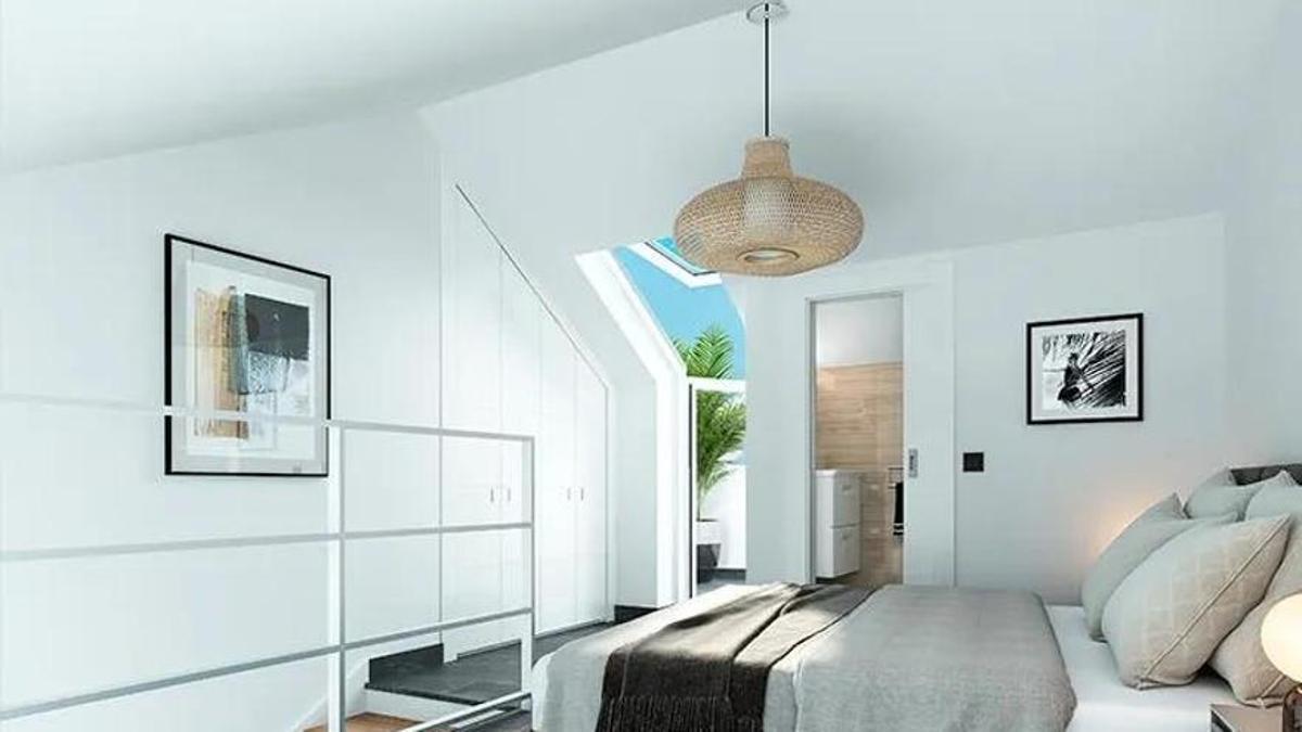 Imagen promocional de un dormitorio de un dúplex.