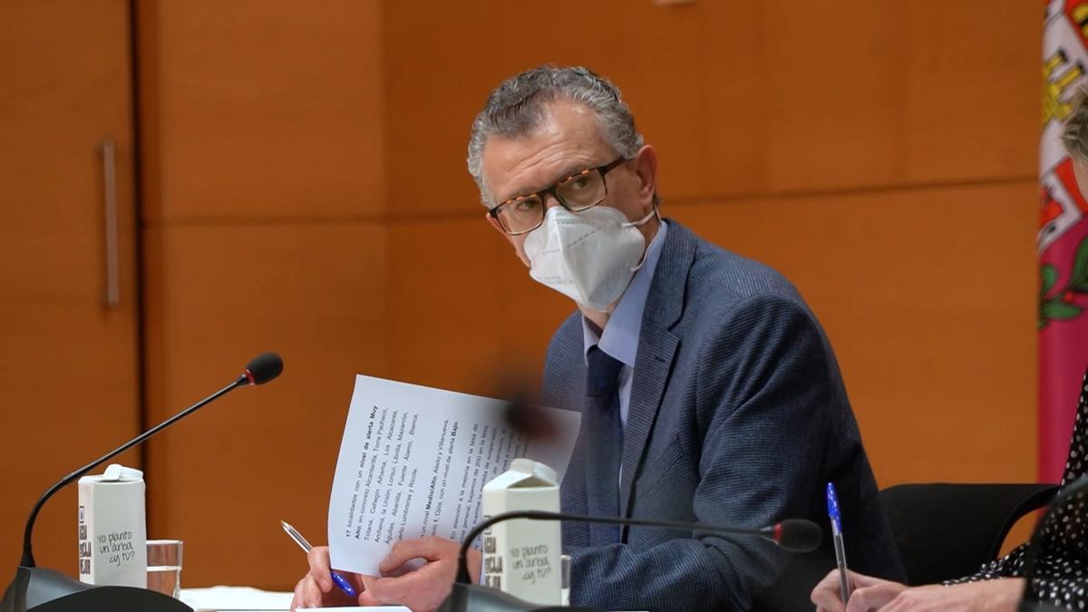 El nuevo consejero de Salud, Juan José Pedreño, esta mañana en la reunión del Comité de Seguimiento de la covid.