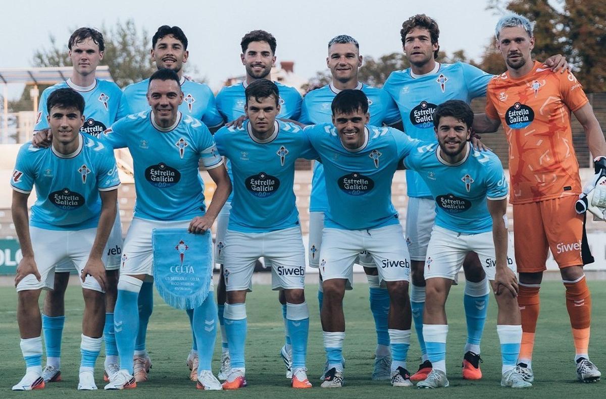 El once inicial del Celta en el primer partido amistoso de la gira italiana.