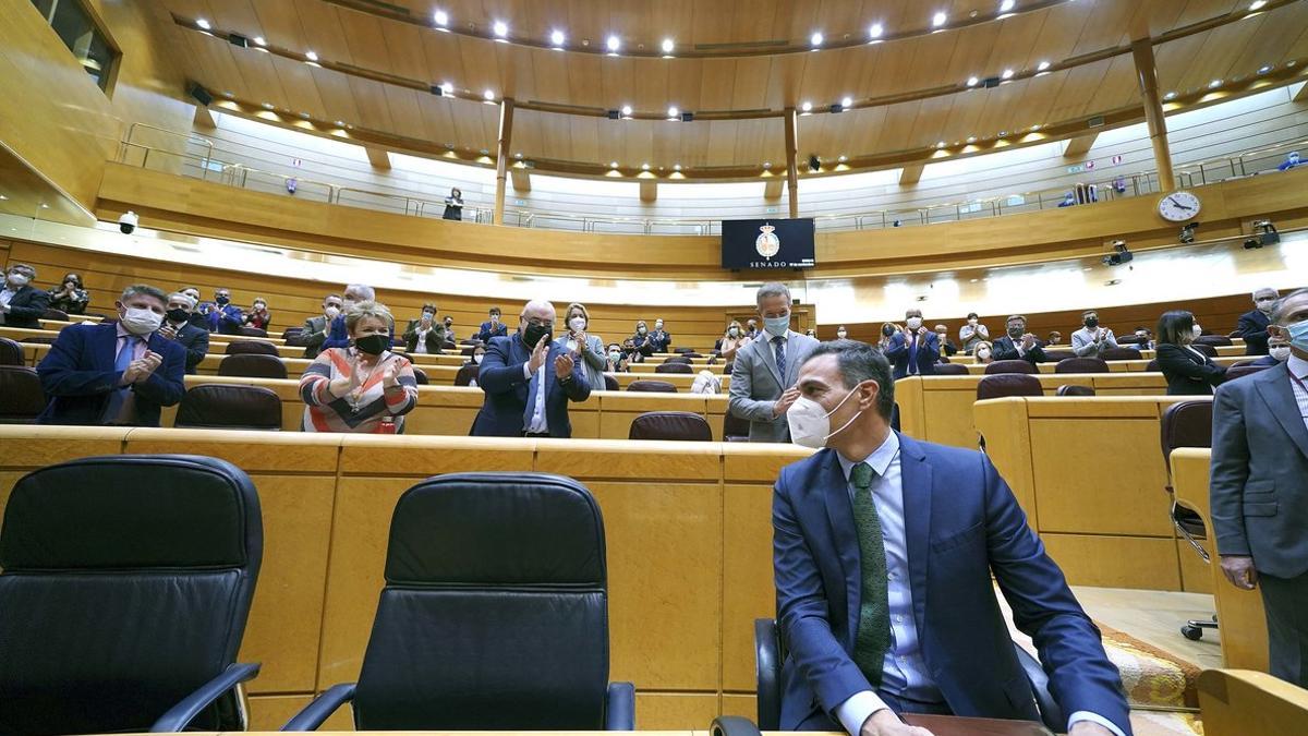 El presidente del Gobierno, Pedro Sánchez, durante la sesión de control al Ejecutivo en el Senado, este 17 de noviembre.