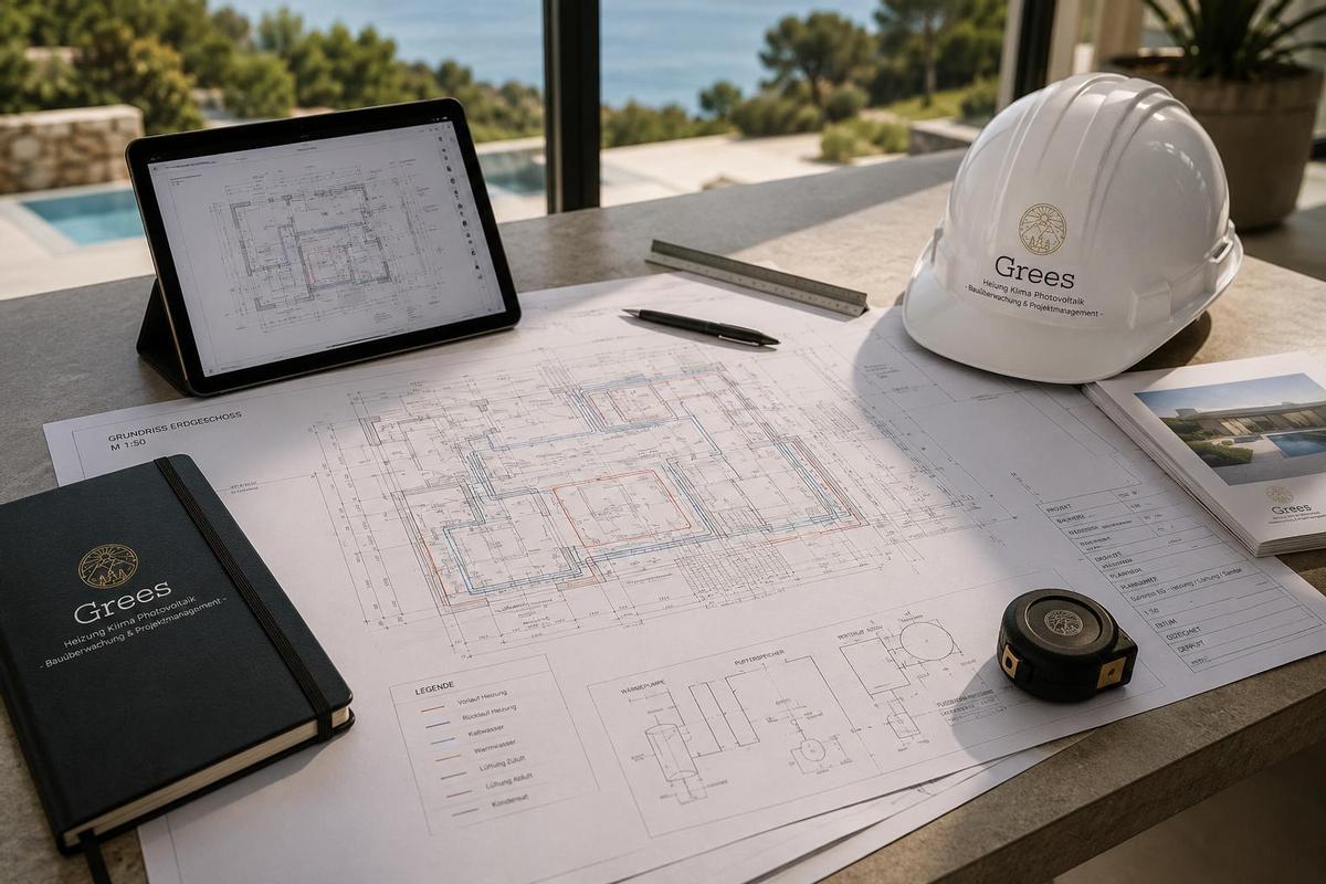 Planung mit System: Pläne und digitale Unterlagen sichern die präzise Abstimmung.