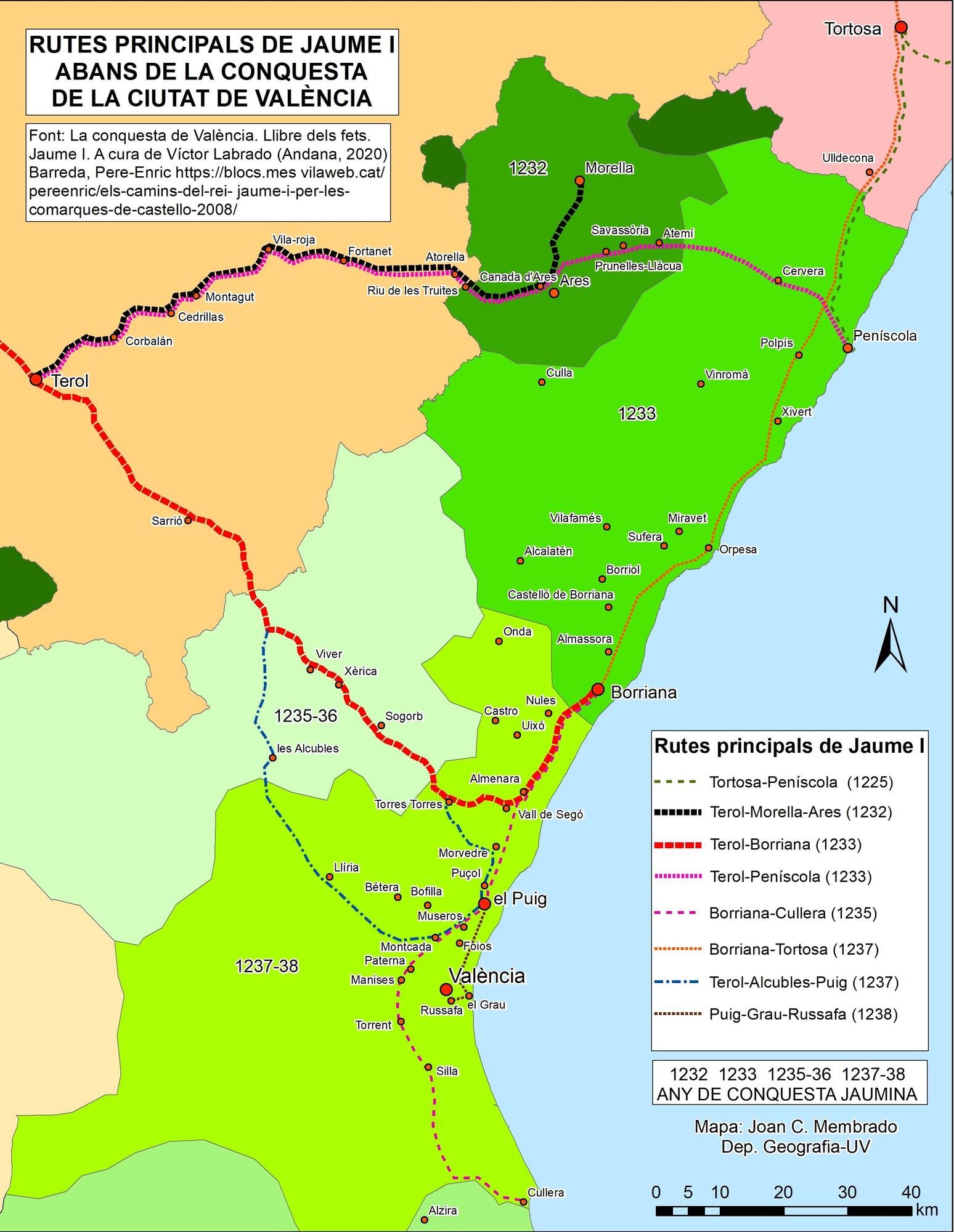 Mapa completo de Joan Carles Membrado, incluyendo sus pasos por la provincia de Valencia.