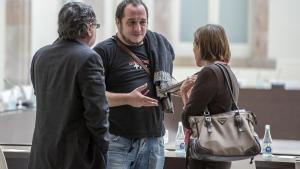 David Fernandez y Carme Forcadell al terminar la reunión del Pacto Nacional por el Derecho a Decidir