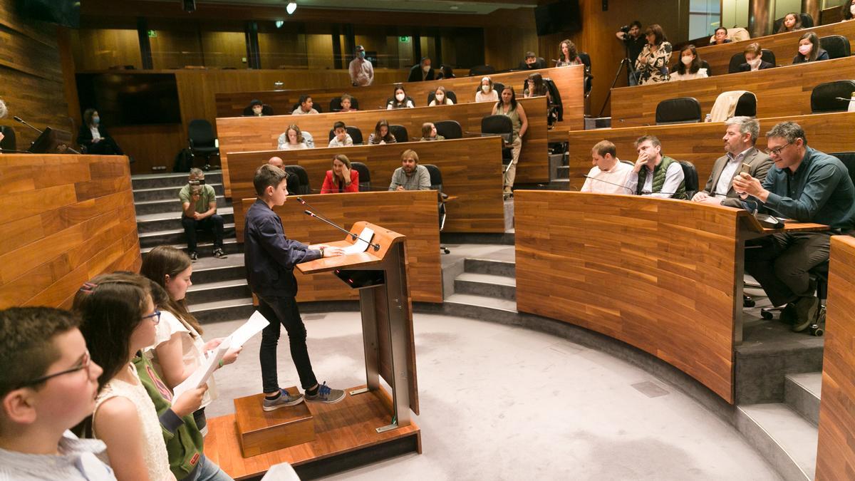 Uno de los escolares interviene en el pleno infantil.