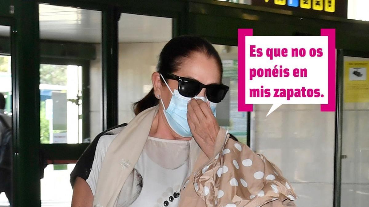 Isabel Pantoja se toca la mascarilla