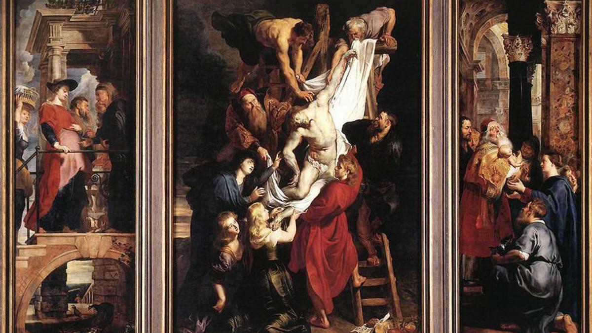 'El descendimiento de la cruz', de Pedro Paul Rubens, en el centro del tríptico que se conserva en la Catedral de Amberes (Bélgica).