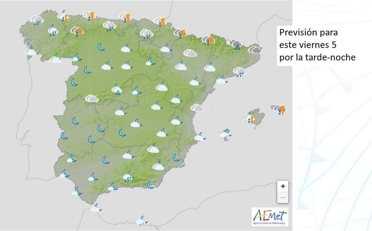 Previsión para el viernes 5, por la tarde-noche