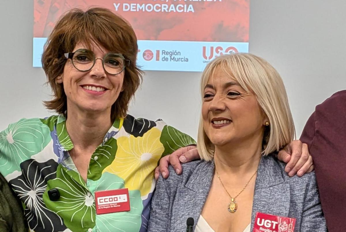 Teresa Fuentes y Paqui Sánchez, secretarias generales de CCOO y UGT en la Región.