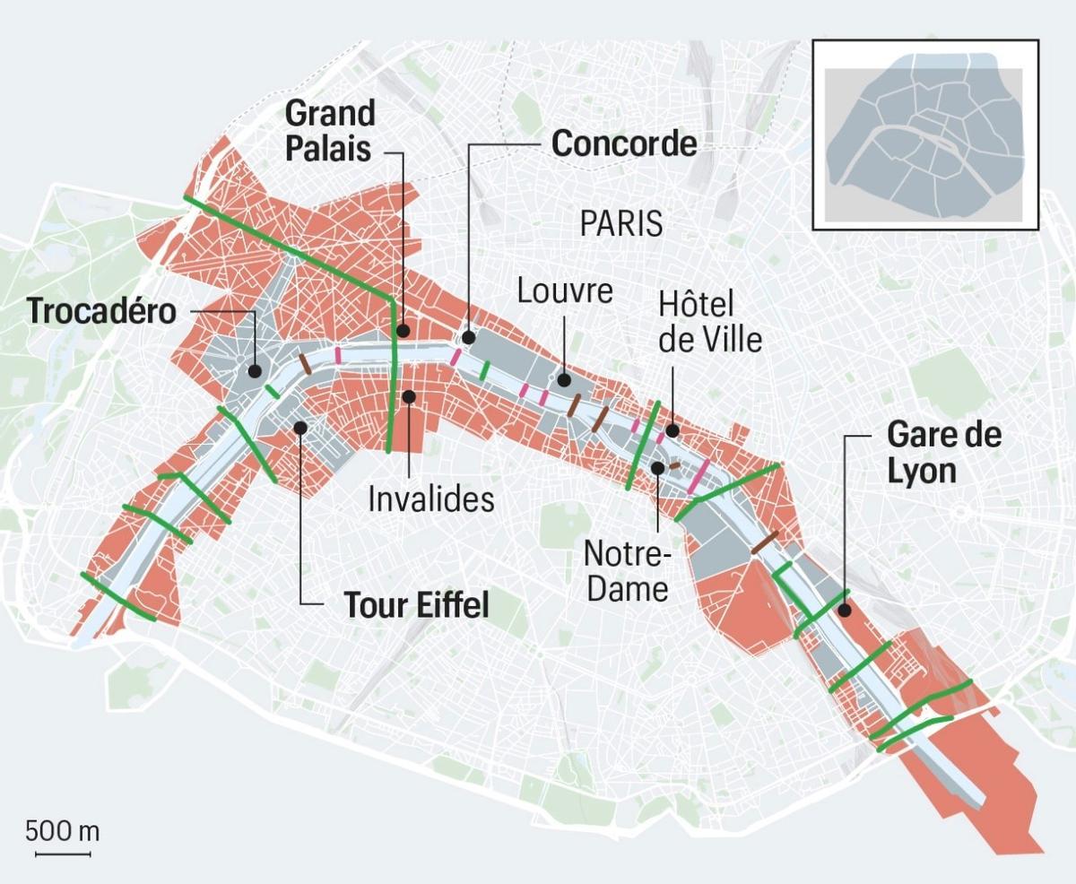 Mapa perímetro seguridad Juegos Olímpicos París