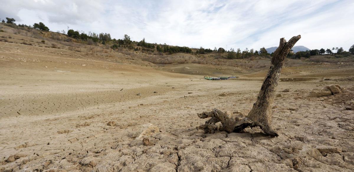 El embalse de la Viñuela sigue bajo mínimos históricos y arroja la peor cara de la pertinaz sequía que sufre la Costa del Sol. | ÁLEX ZEA