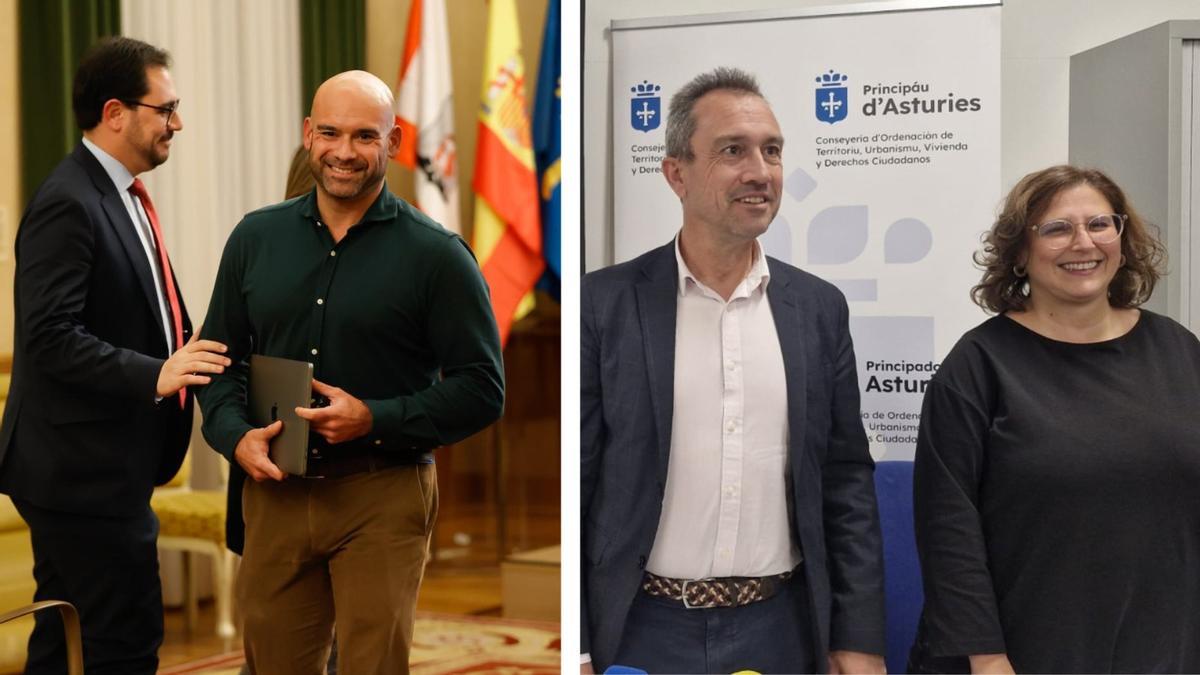 Jesús Martínez Salvador, junto a Jaime Fernández-Paíno; a la derecha, Ovidio Zapico y Laura López, ayer.  ¡