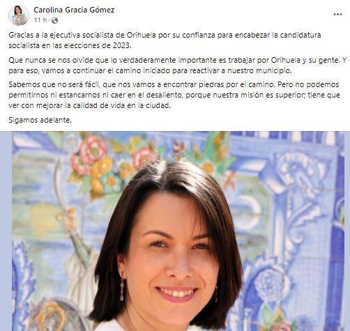 Mensaje de Carolina Gracia tras recibir el apoyo de su ejecutiva