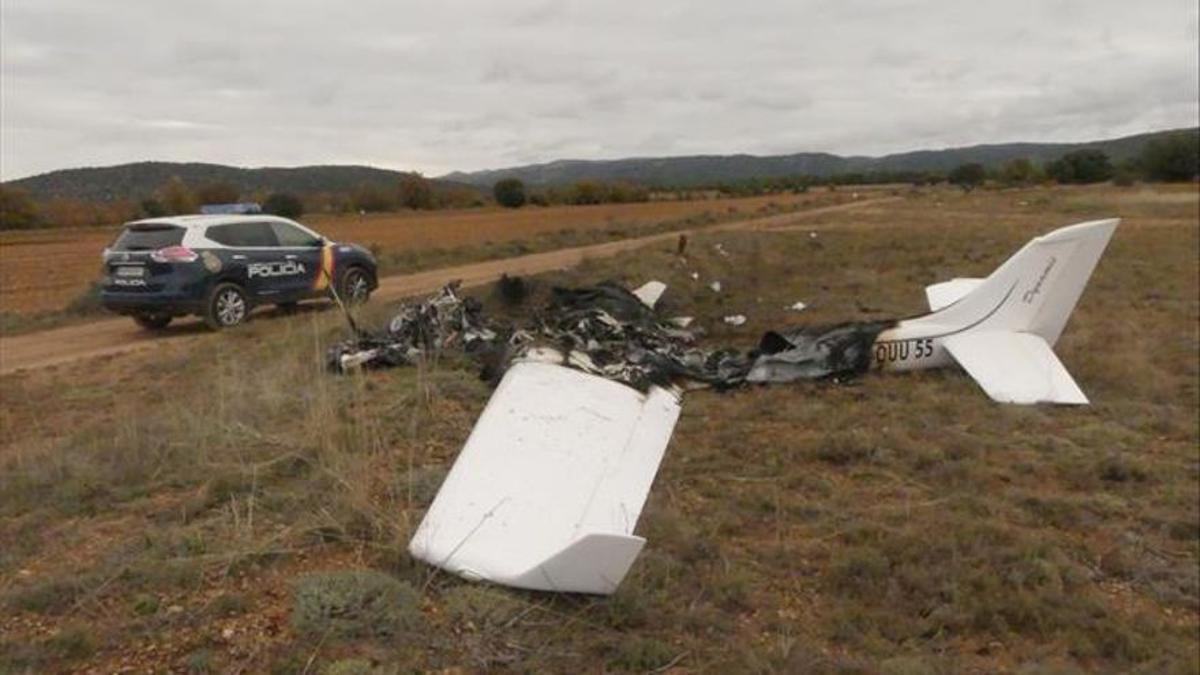 Restos de una avioneta que se estrelló en la provincia de Teruel en otro siniestro aéreo.