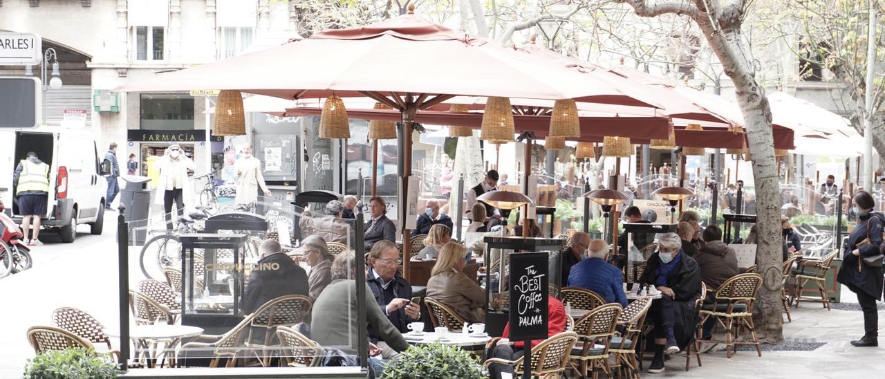 Una terraza en la plaza de las Tortugas de Palma