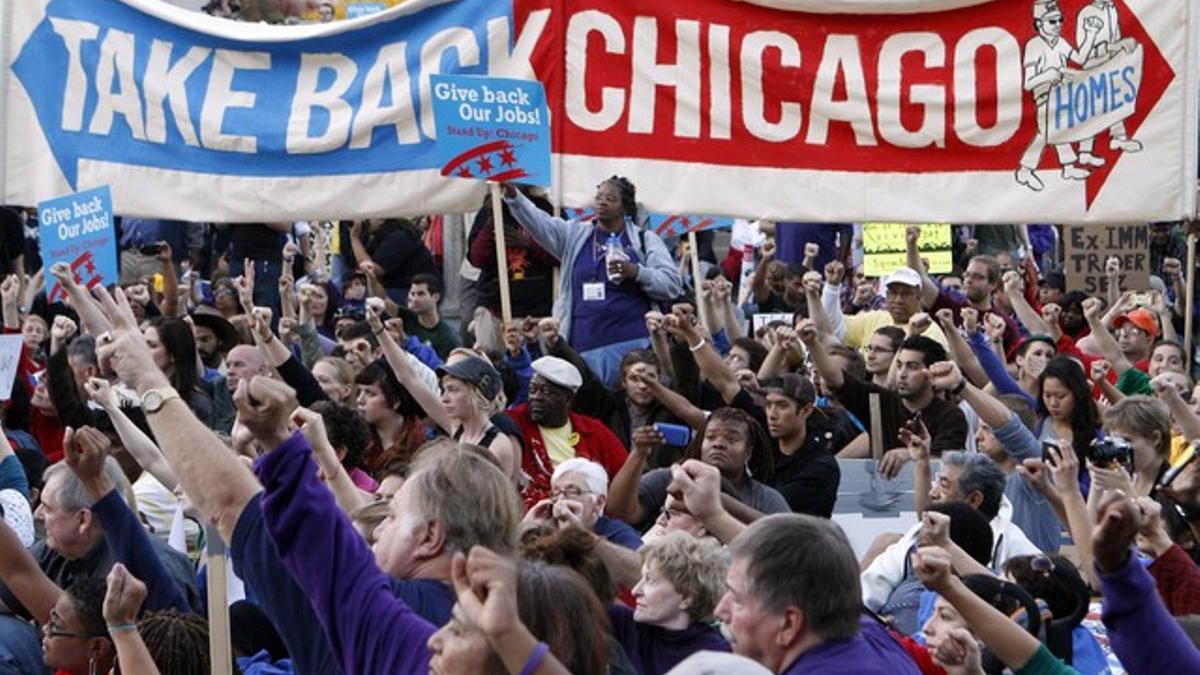 Marta en Chicago de parados, profesores y líderes sindicales, en apoyo al movimiento Occupy Wall Street, en Chicago.