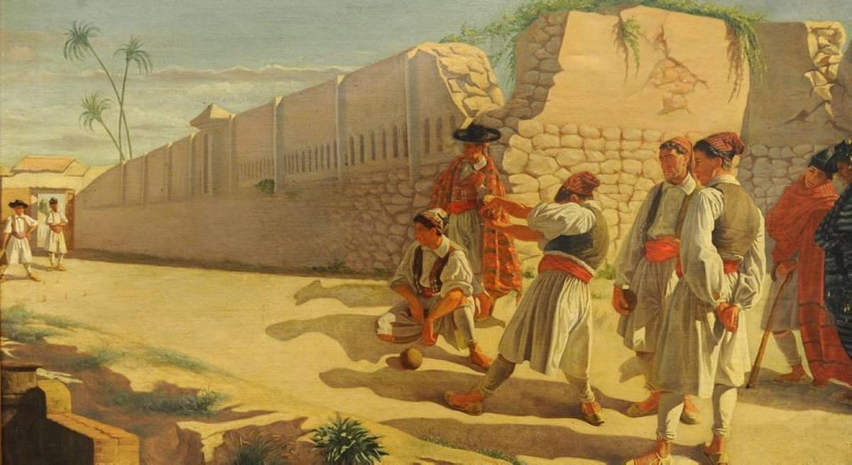 El pintor Adolfo Rubio retrató a un grupo de huertanos junto al cementerio de La Albatalía en la obra 'Juego de bolos' (1862), expuesta en el Museo de Bellas Artes de Murcia.