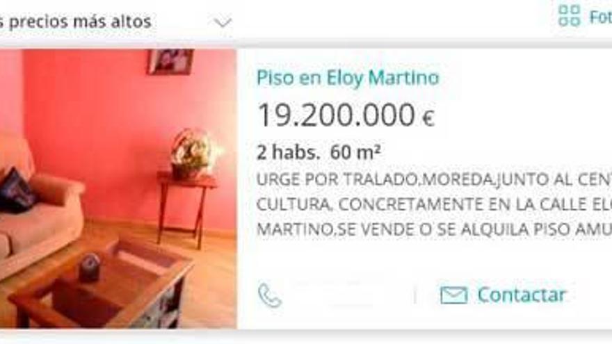 A la izquierda de la imagen, el edificio en el que se vendía el piso de 19 millones de euros. Debajo, el anuncio en la web y el del &quot;piso&quot; en el cementerio de Ujo que son tres nichos.