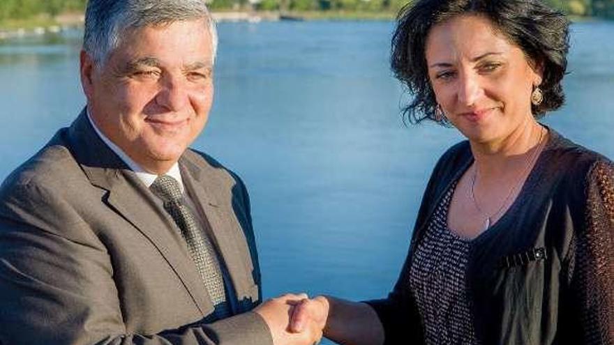 Sandra González y Fernando Nogueira, alcaldes de Tomiño y Cerveira.