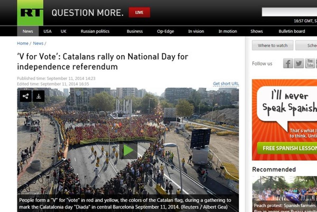 El diario ruso hace una mención especial al choque entre los gobiernos de Rajoy y Mas. El diario ruso hace una mención especial al choque entre los gobiernos de Rajoy y Mas.