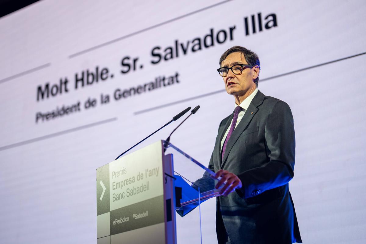 El presidente Salvador Illa durante su discurso en los Premios Empresa del Año 2025