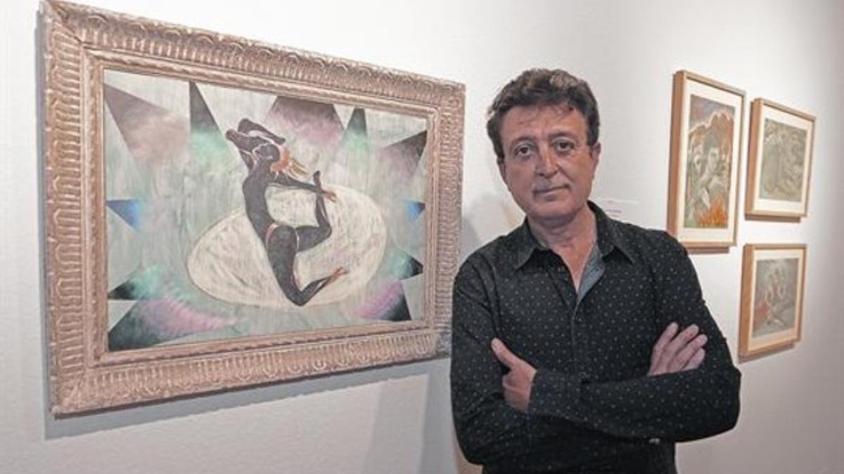 Manolo García, el pasado jueves, en la Sala Parés, donde se exponen las pinturas que ha creado por encargo de Amics del Liceu.