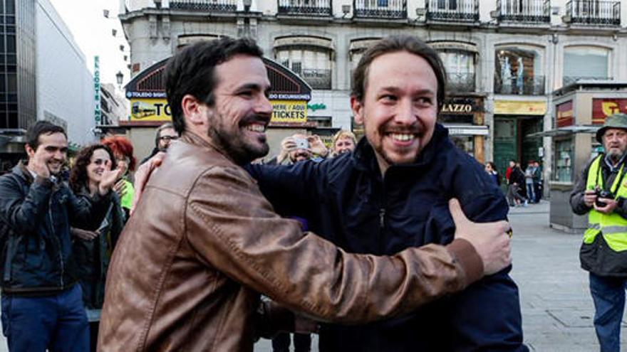 Iglesias y Garzón, tras anunciar el preacuerdo.