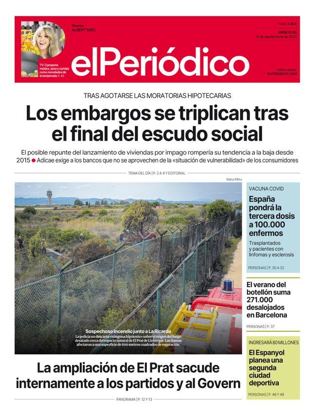 La portada d’EL PERIÓDICO del 8 de setembre del 2021