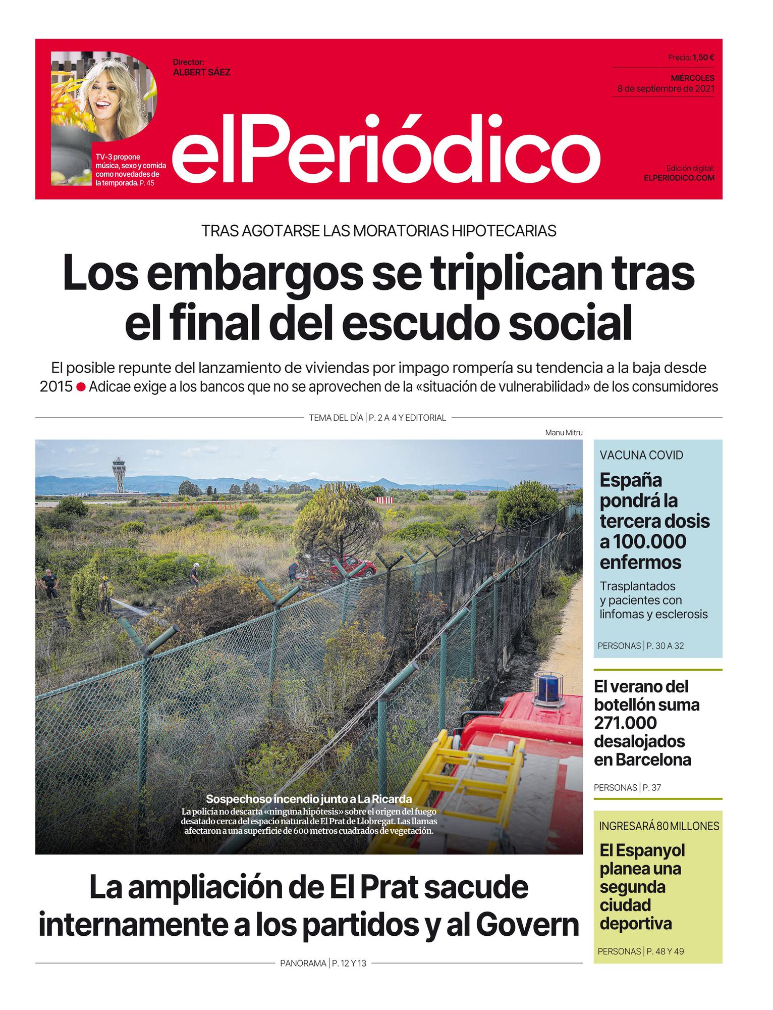 La portada de EL PERIÓDICO del 8 de septiembre del 2021