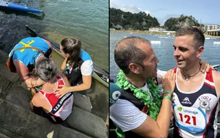 El emotivo abrazo del campeón del Sella, en K-1, el cangués Abel García Cimentada