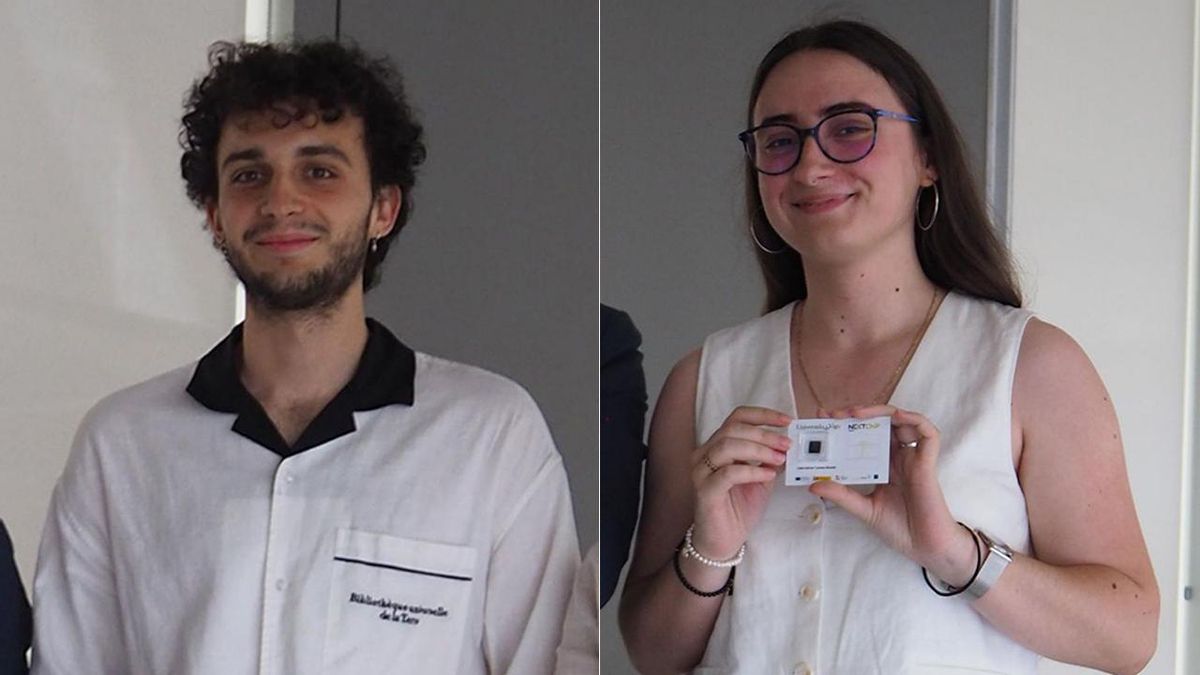 David Pérez, físico, y Celia Correa, ingeniera mecánica, con su chip