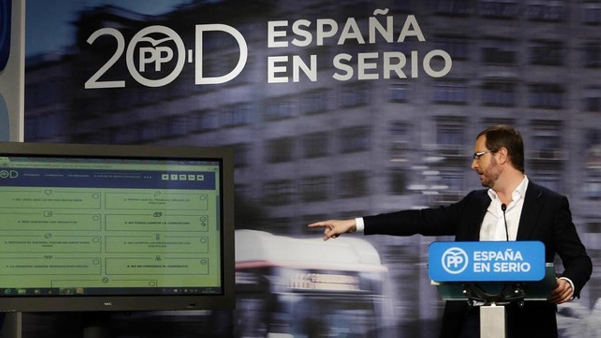 El vicesecretario de sectorial del PP, Javier Maroto, en la presentación este martes del convertidor de indecisos del PP.