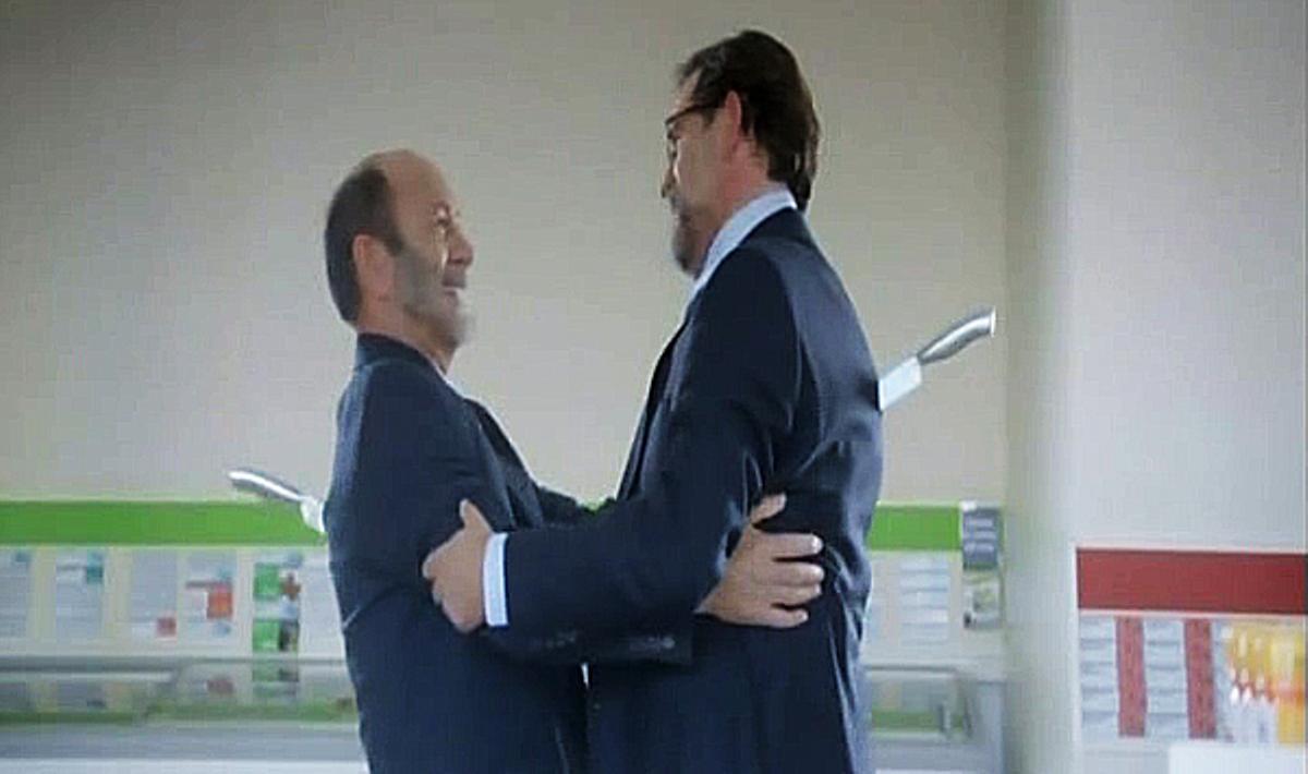 Falsos Rubalcaba i Rajoy en un espot de productes congelats.