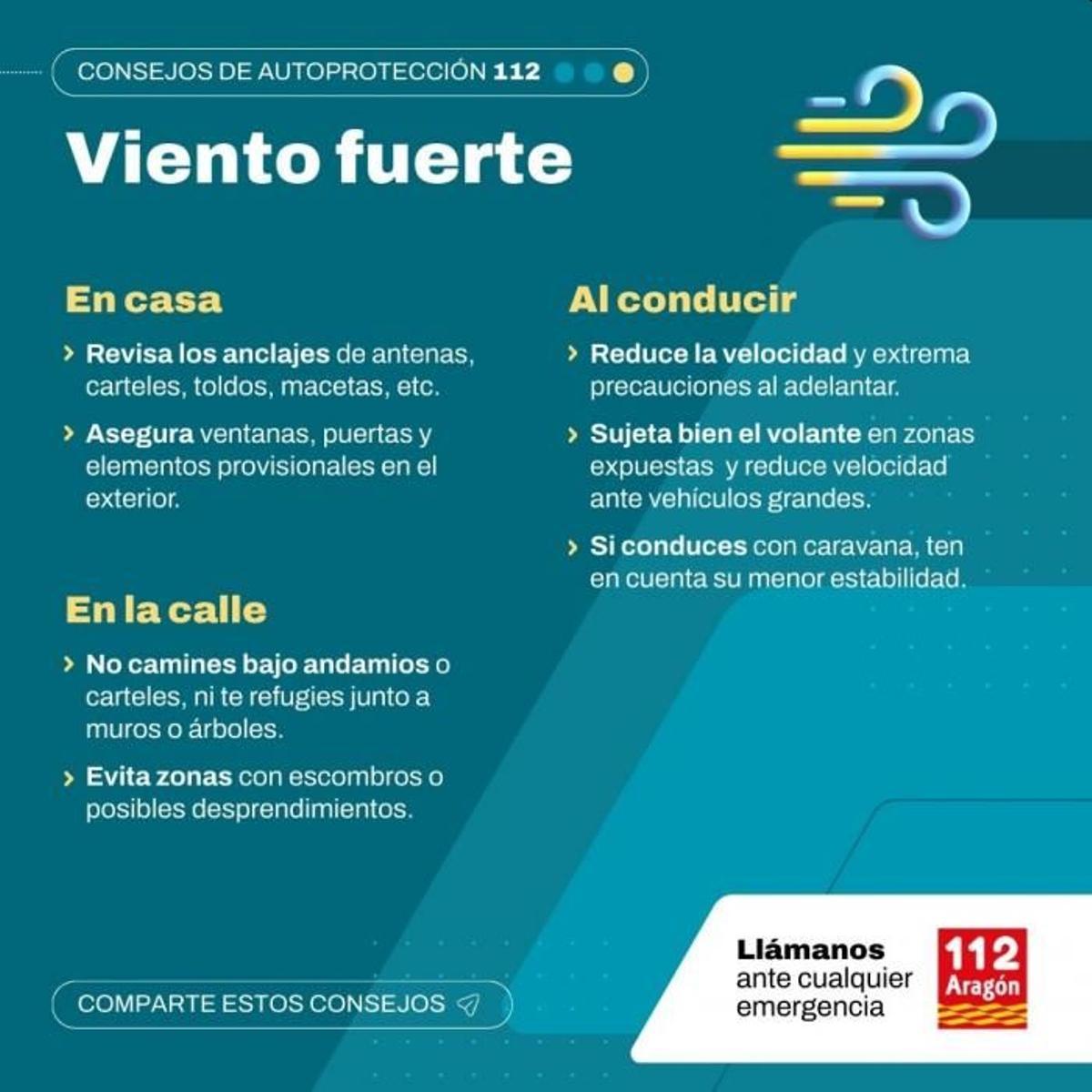 Recomendaciones del 112 Aragón a la población por las fuertes rachas de viento.