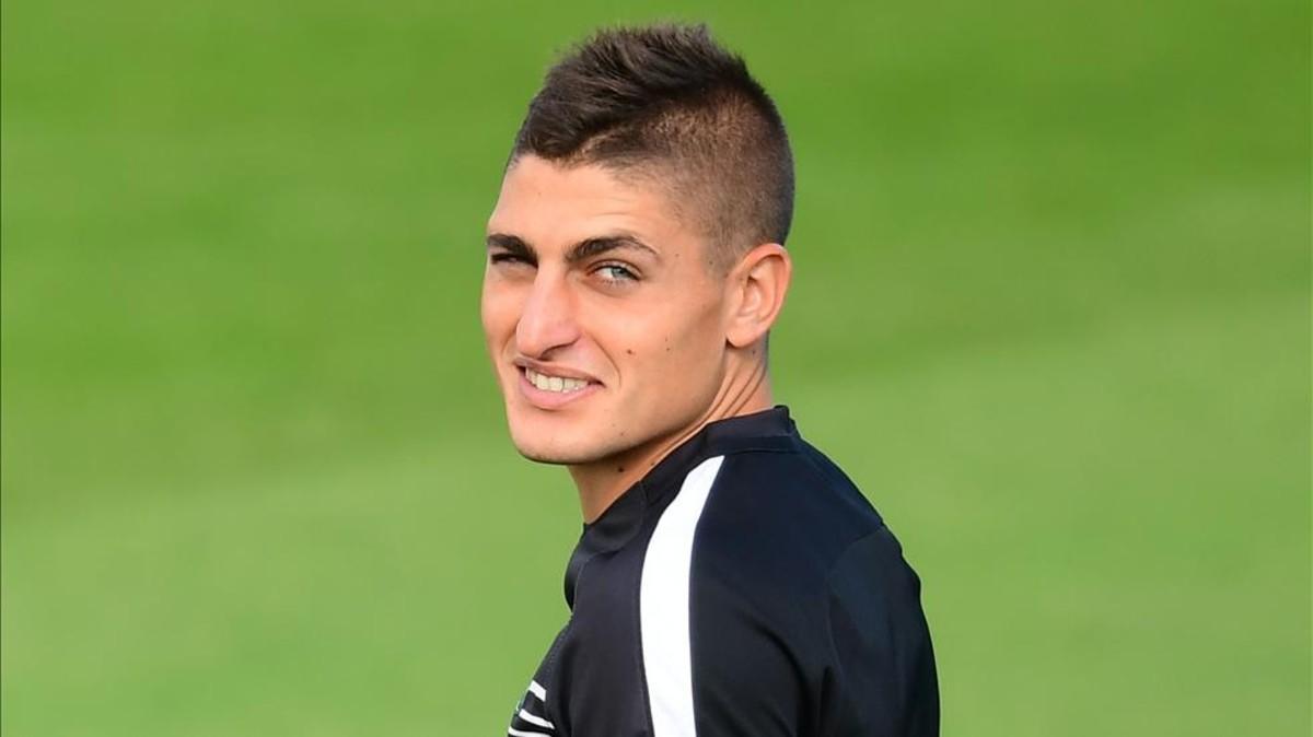 Verratti, en un entrenamiento con el PSG