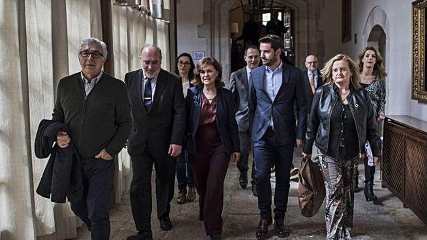 José Fernández, Carmen Calvo, Antidio Fagúndez y Mar Rominguera en el Parador de Turismo de Zamora.