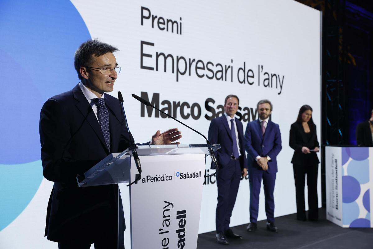 Marco Sansavini, presidente de Vueling, durante su intervención tras recibir el Premi Empresari de l’Any