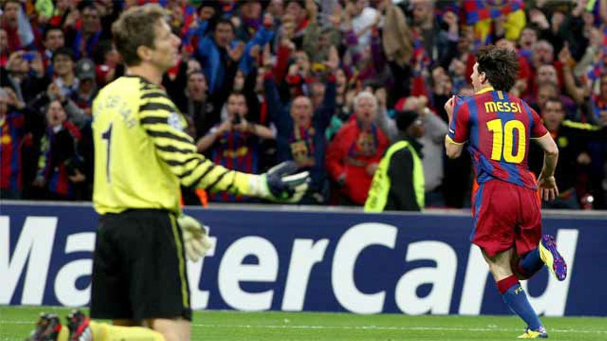 El gol de Messi al Manchester United en la final de la Champions 2011 en Wembley
